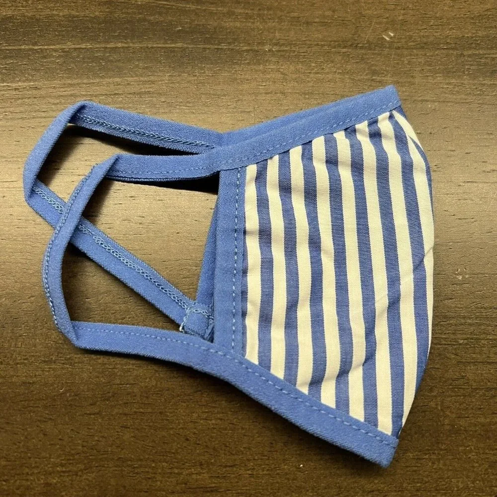Tuckernuck Children's Civilian Face Mask Blue Striped Fabric Facial Covering NEW